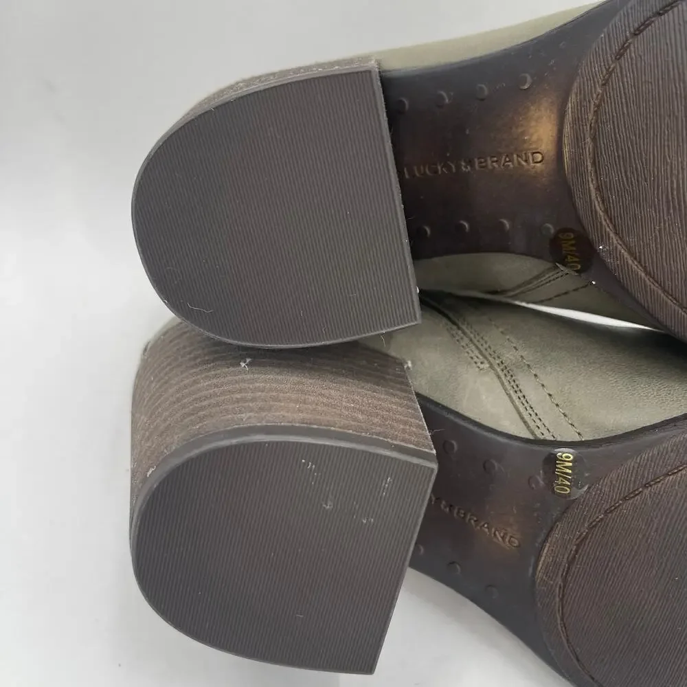 Lucky Brand Boots Size 9 Women's Branndi Bootie Ankle Leather Green/Taupe Heel